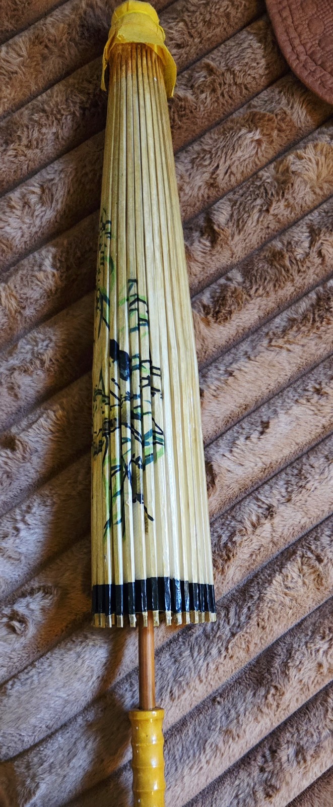Vintage Large Asian Chinese Hand Painted Parasol Umbrella Birds