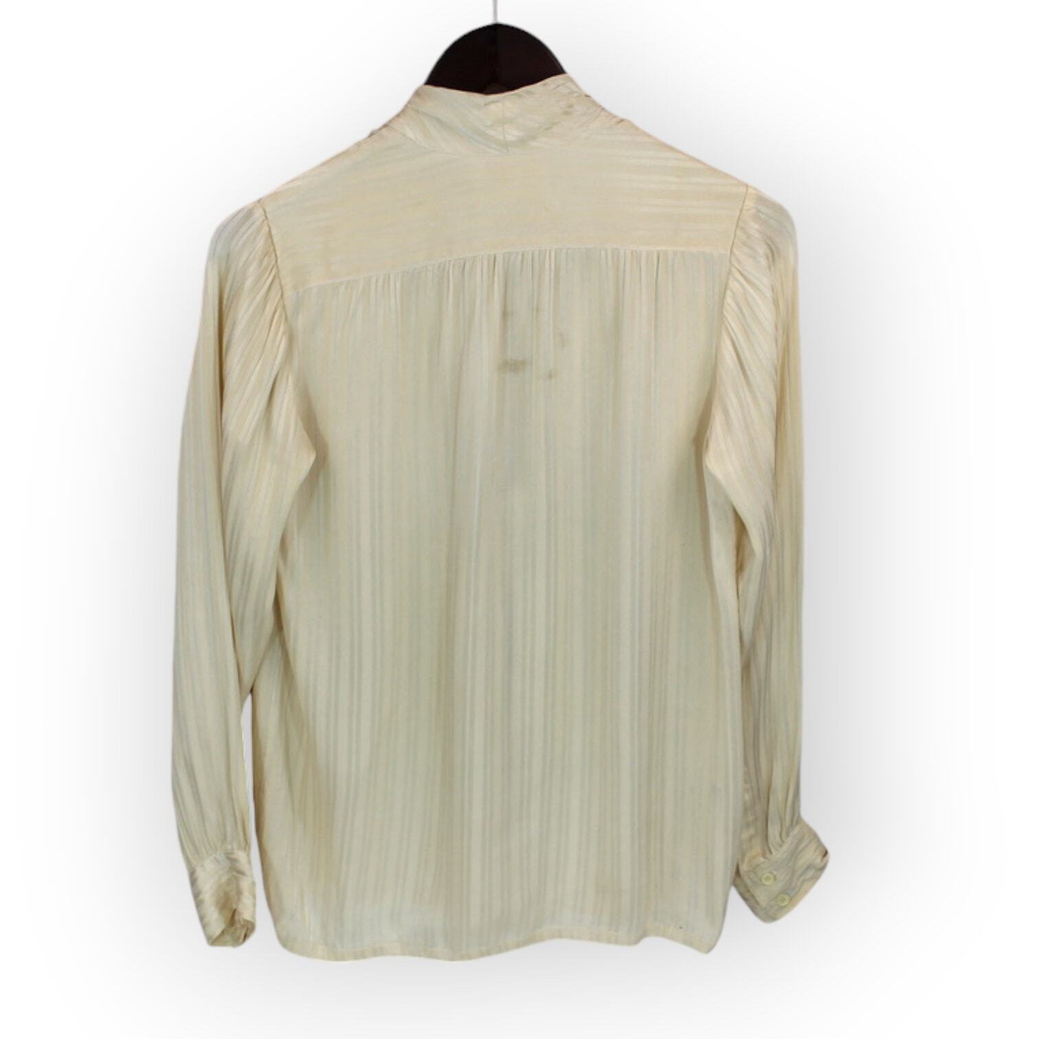 Vintage Cache Silk Blouse (S) Ivory~Cream V-Neck Pussy Floppy Bowtie Lavalliere