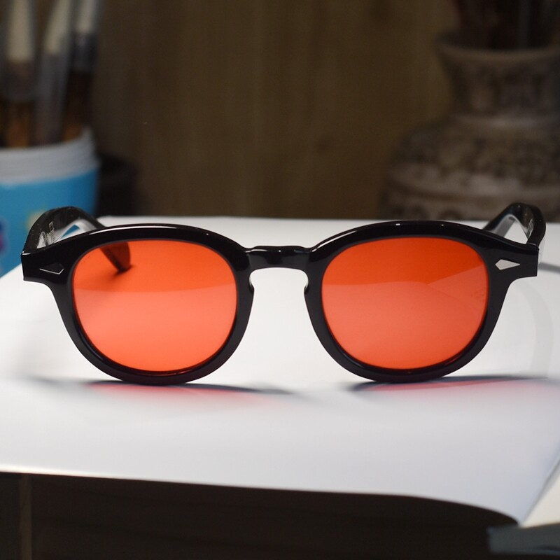 New Retro Vintage Johnny Depp sunglasses red lenses mens womens black eyeglasses