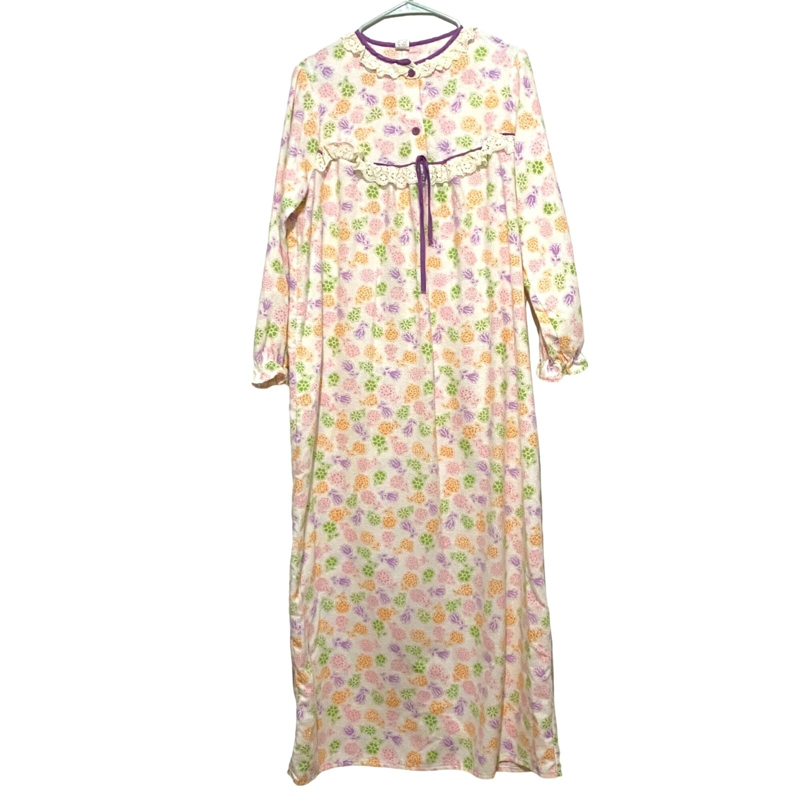 Vintage Sears Long Flannel Nightgown 36M White Cottagecore Prairie Core Grandma