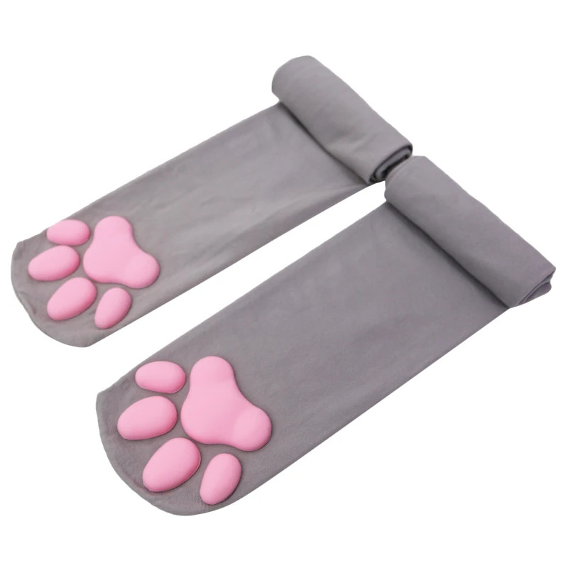 Cute Cat Paw Stockings Kawaii Faux 3D Cat’s Paw Knee High Socks Toe Beanies Gift