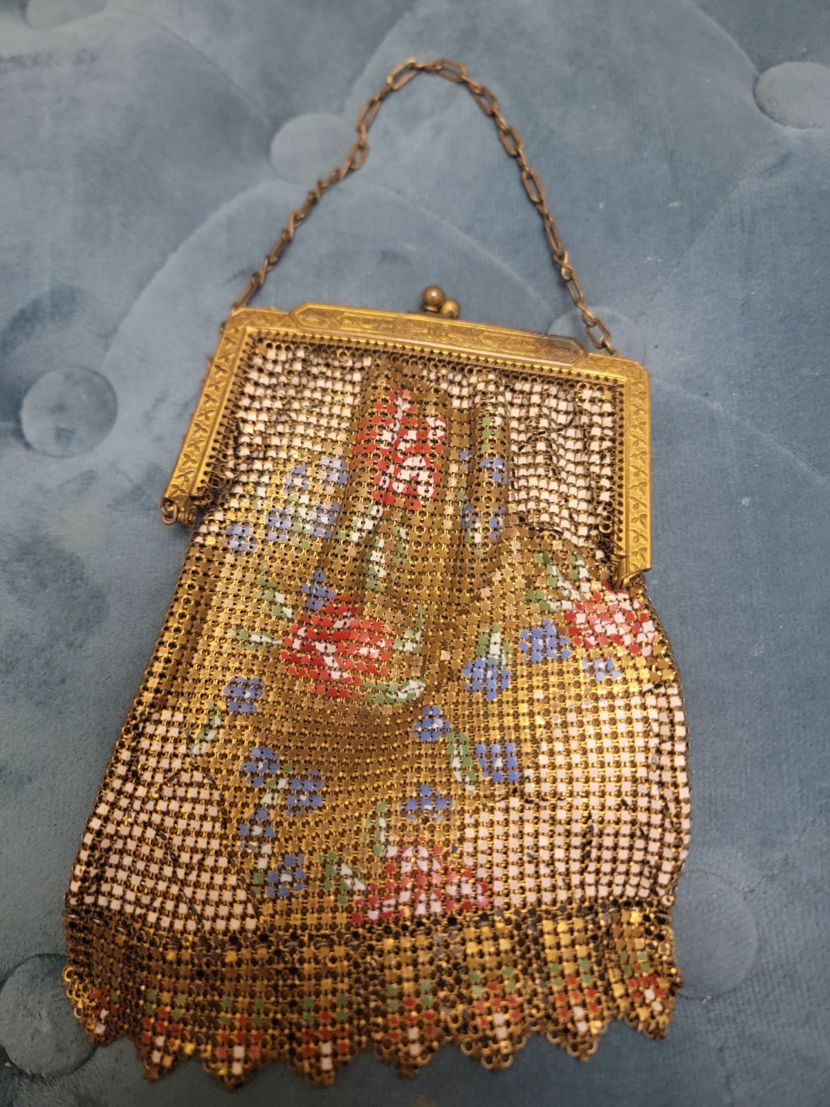 1920s Art Deco Enameled Mesh Purse Flapper Style
