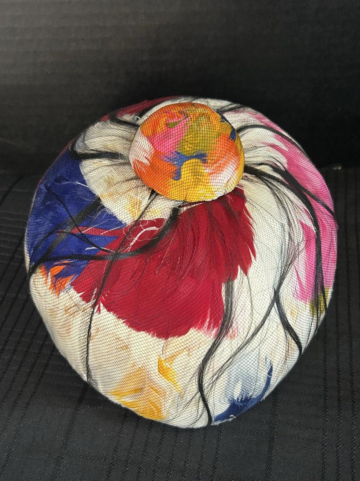 Vintage Woman’s Feathered Under Netting Turban Hat Pill Hat Mod Multi Color