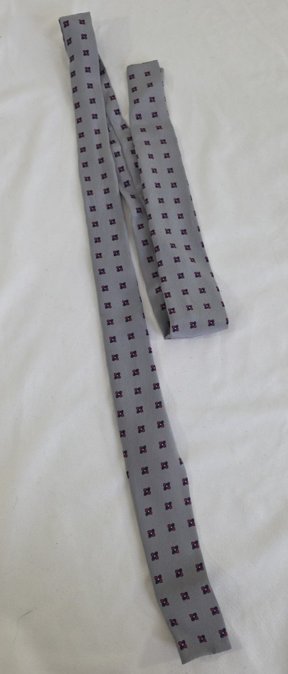 Vintage Brooks Brothers All Silk Self-Tie Bow Tie Gray with Red and Navy Pattern