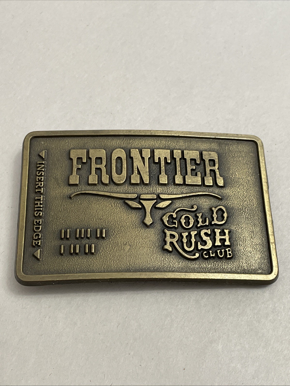 Vtg Frontier Gold Rush Club Metal Belt Buckle Defunct Las Vegas Casino