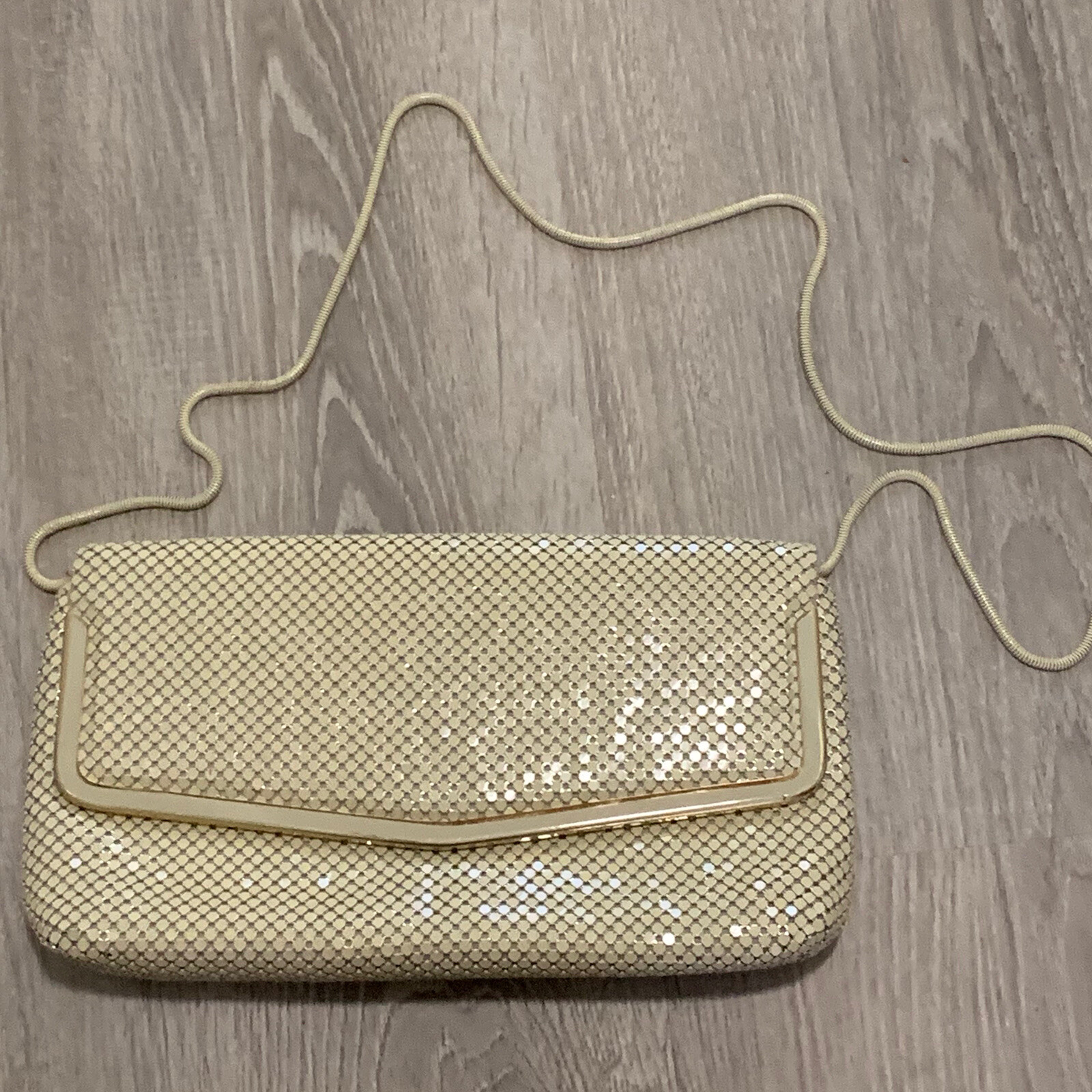 VINTAGE Whiting And Davis Clutch Handbag Cream Sequin Coastal Grandmother