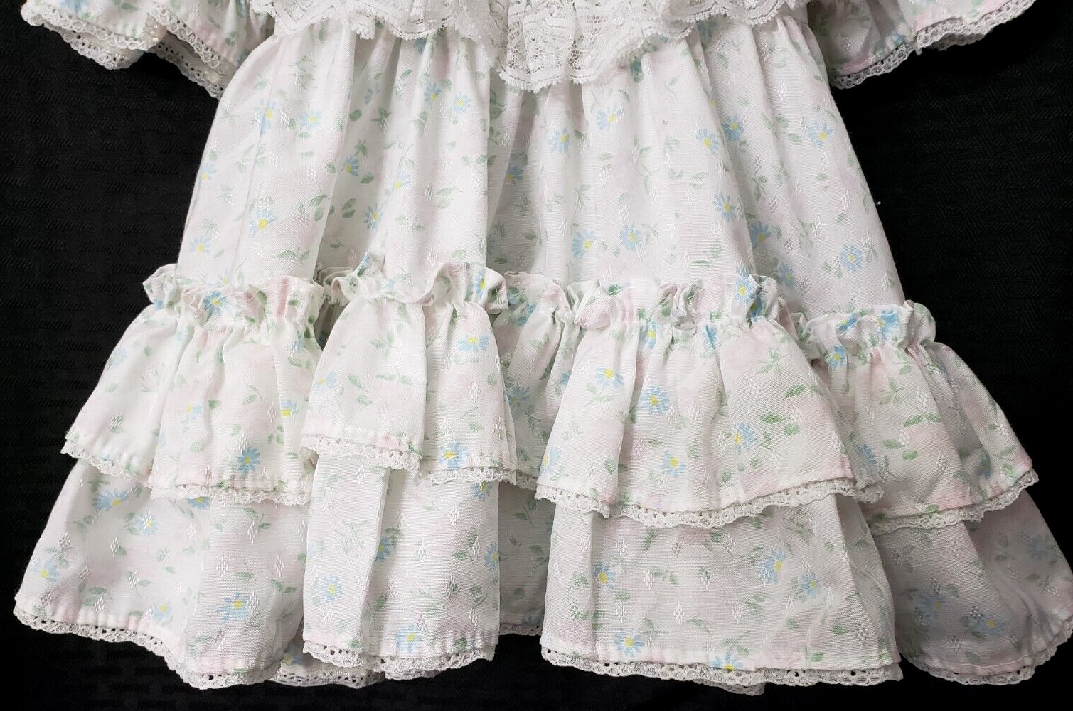 VTG Miniworld Pageant Circle Dress 6 months Ivory Floral Ruffle Lace Bib Collar