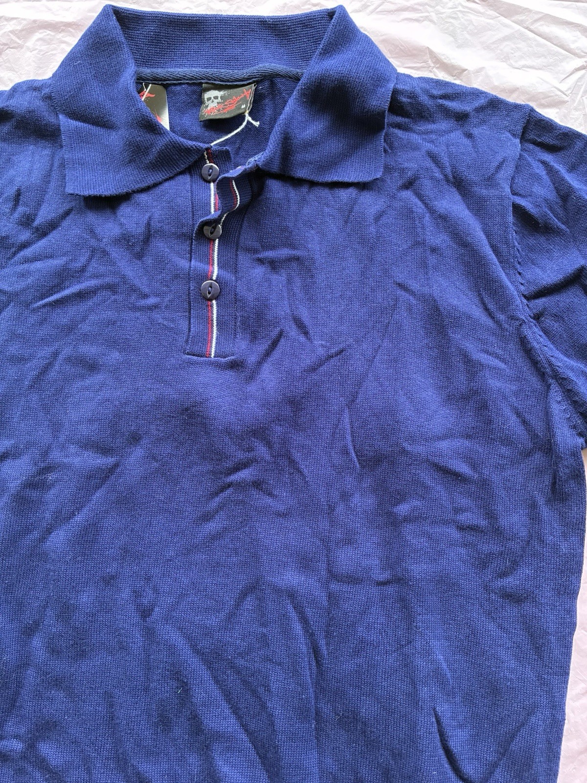 Rock Steady Men’s Vintage Retro Blue Short Sleeve Button Shirt Knit Top Size M