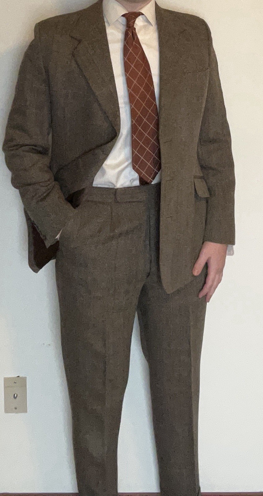 Vintage Savile Row Tweed Two Piece Suit – Mens 40Rx34W – 1983 – Redmayne