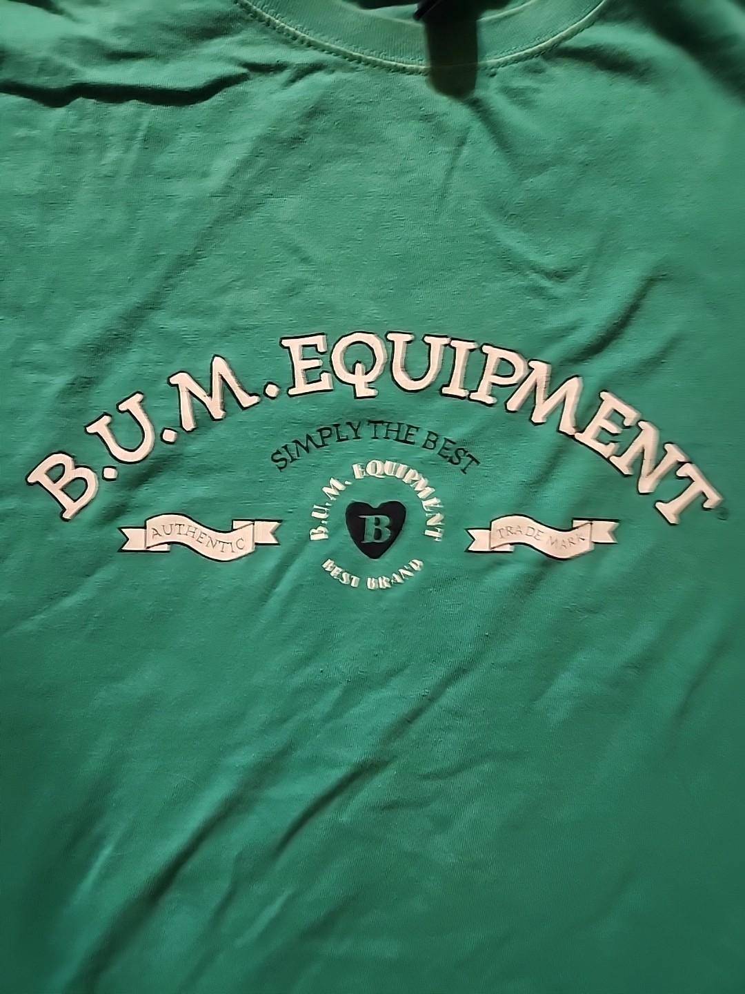 Vintage B.U.M. Equipment Turquoise Green T Shirt Size Large Graphic Shirt