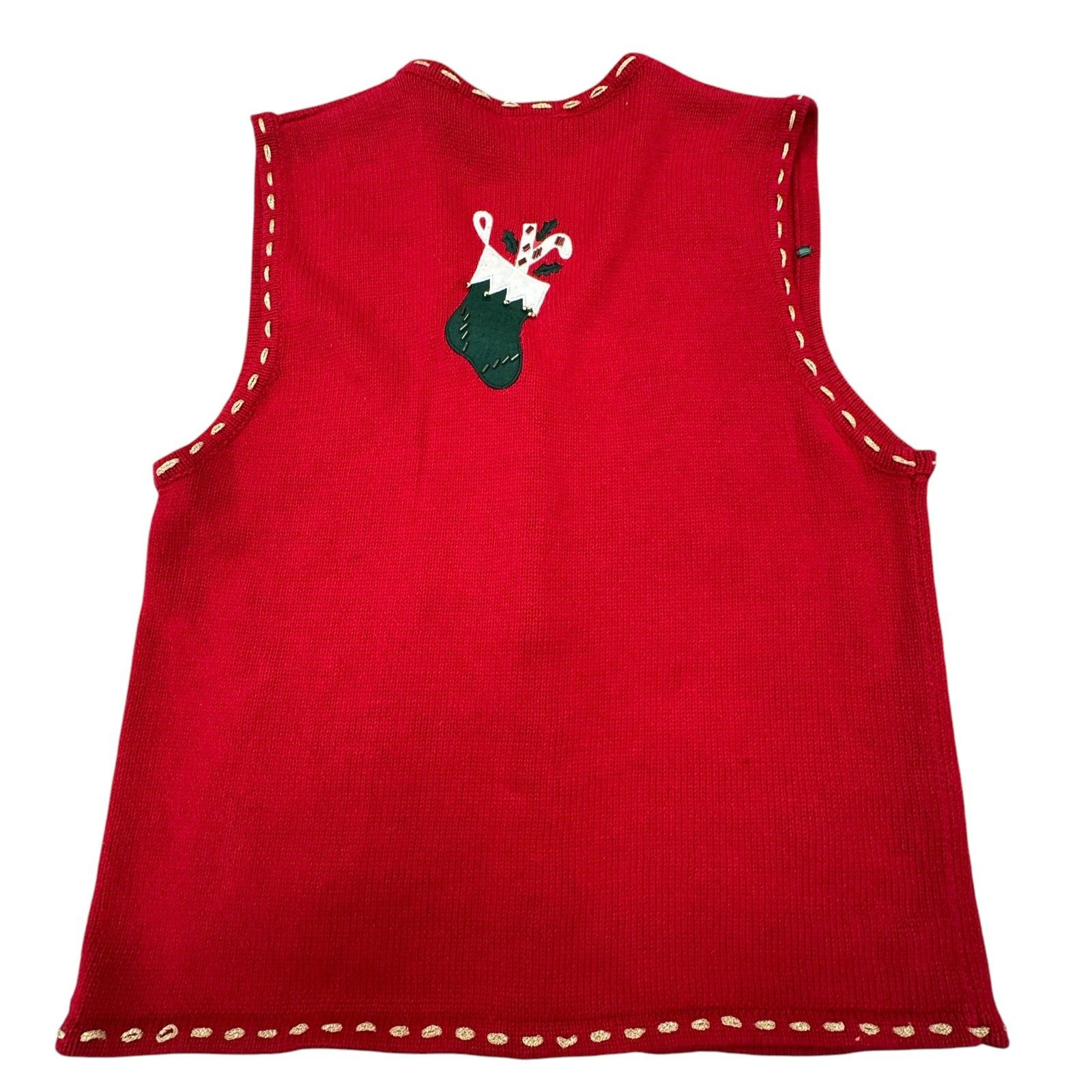 Vintage Bobbie Brooks Red Christmas Sweater Vest Cottage Core Womens Large JOY