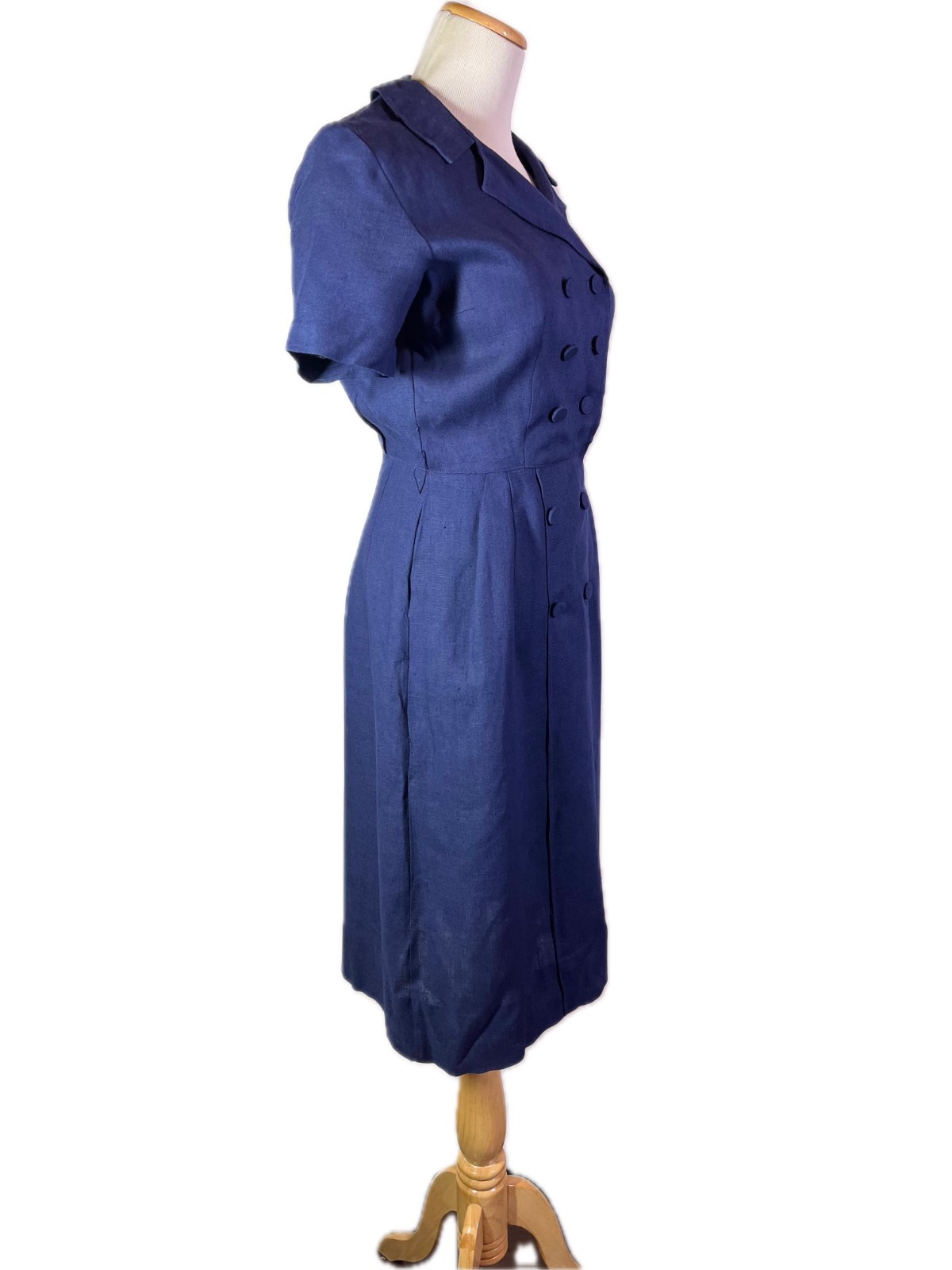 Vintage 1960s TailorTown Size 12 Navy Blue Pure Irish Linen Dress Tebilized