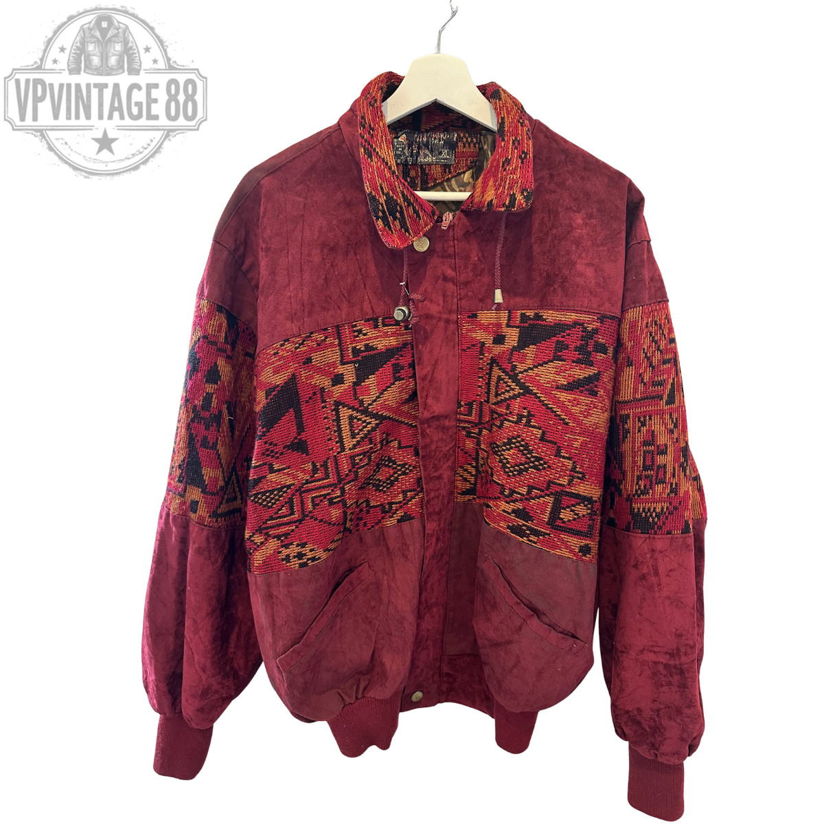 Vintage Aztec Navajo Bomber Jacket – Inca Style Red Leather Festival Coat