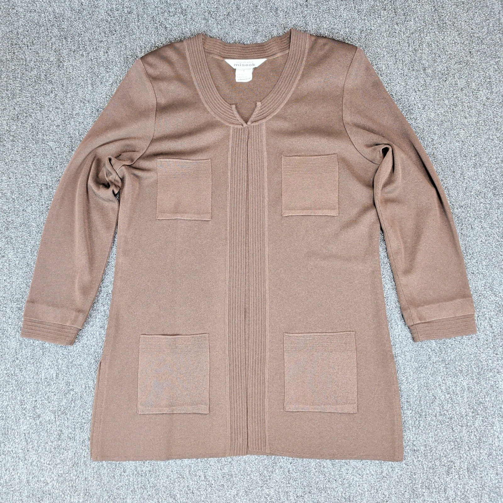 Misook Vintage Quiet Luxury Knit Tunic and Pants 2pc Set Womens S Brown Office