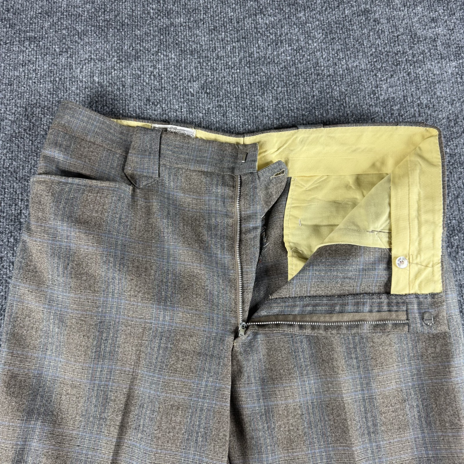 Vintage H Bar C Ranchwear Pants Mens 36×28 Beige Plaid Formal Dress Talon 50s