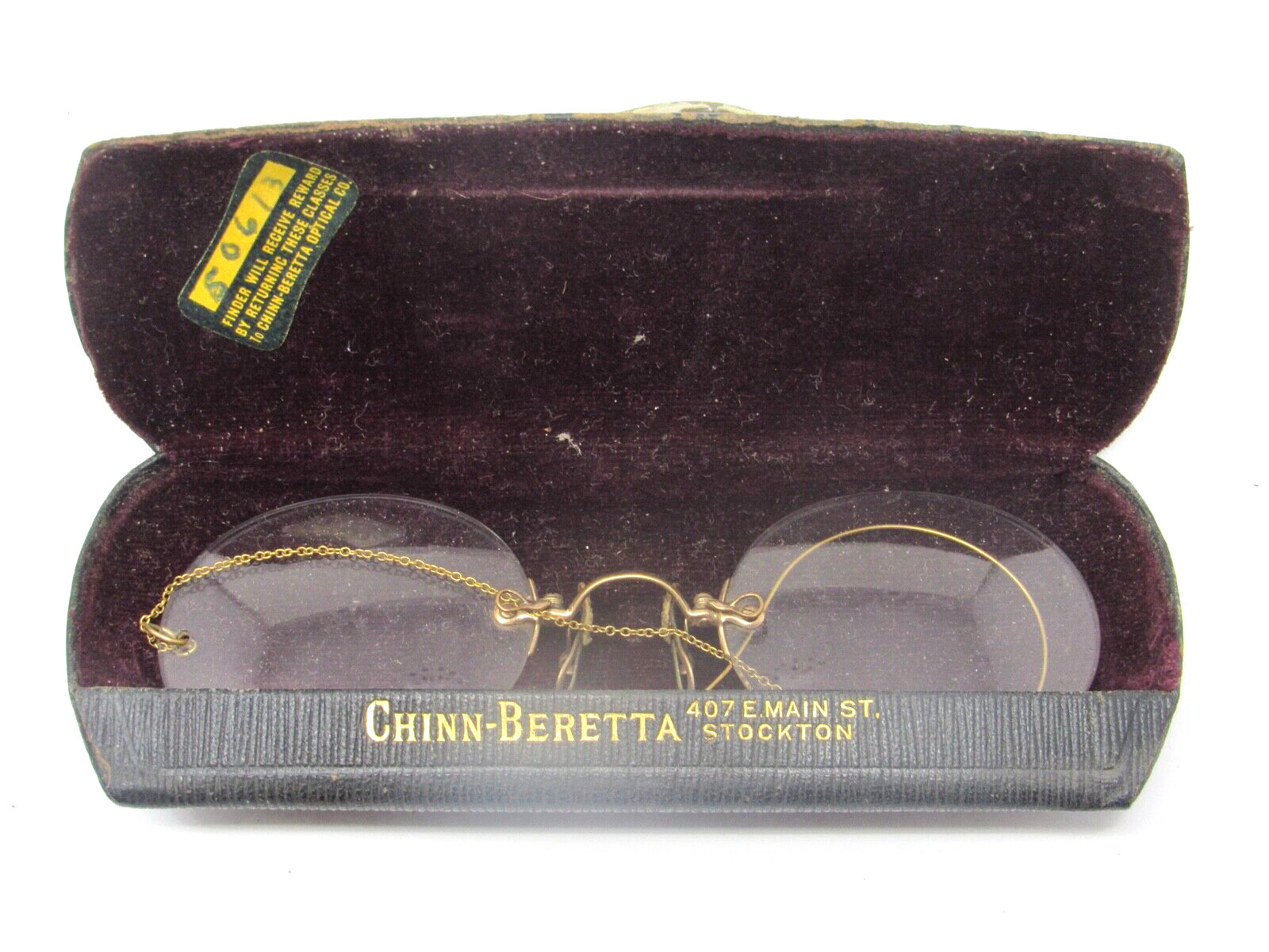 c1900 Chinn-Beretta Gold Filled Frameless Eye Glasses Art Nouveau Case EX COND