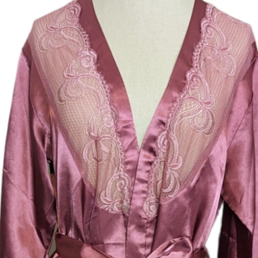 Vintage 90’s Dark Romance Robe Satin Sheer Lace Loungewear Lingerie Boho
