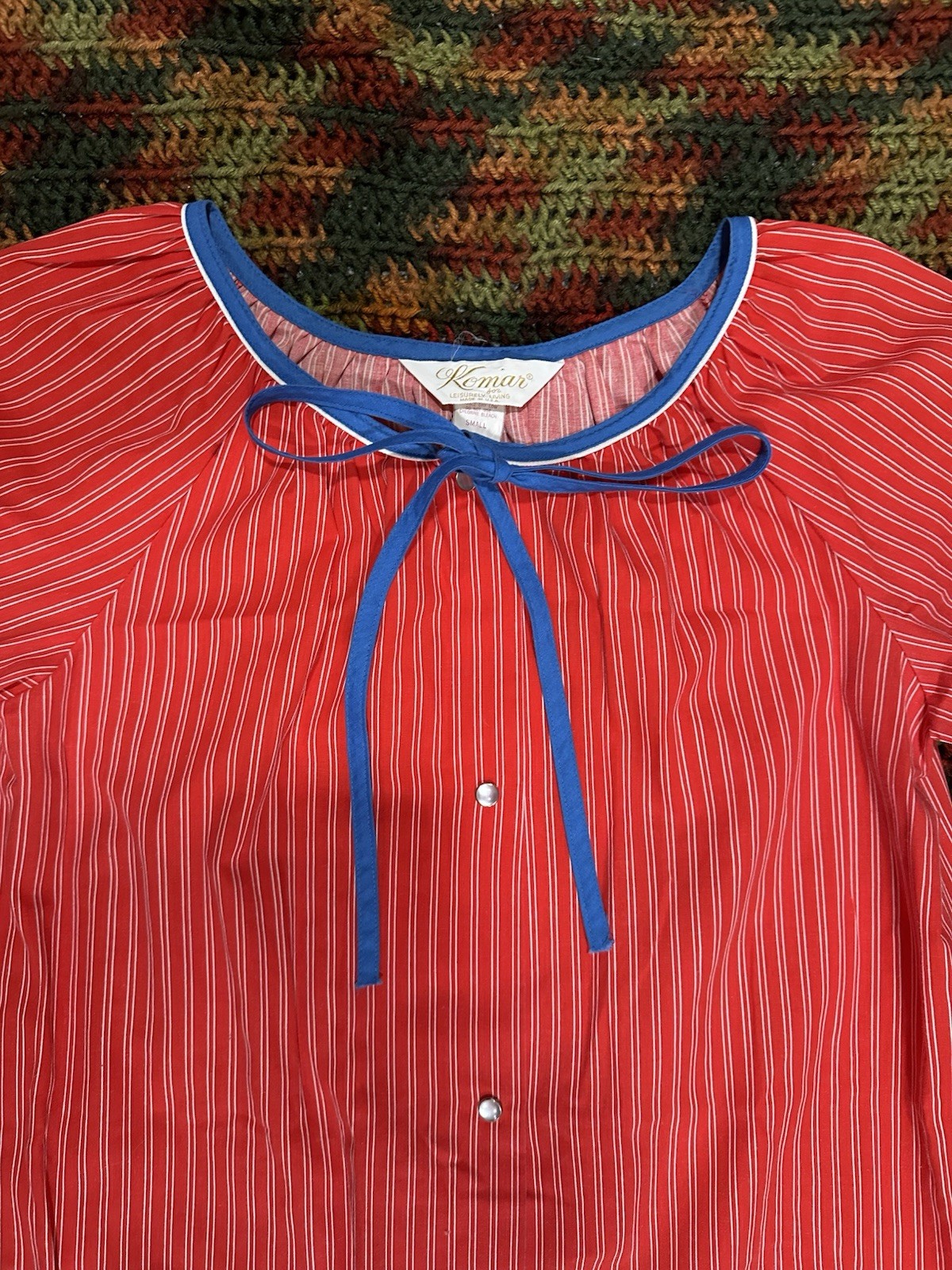 Vintage 70’s Mid Century MOD Owl Komar House Dress Muumuu Pearl Red Stripe Sz S