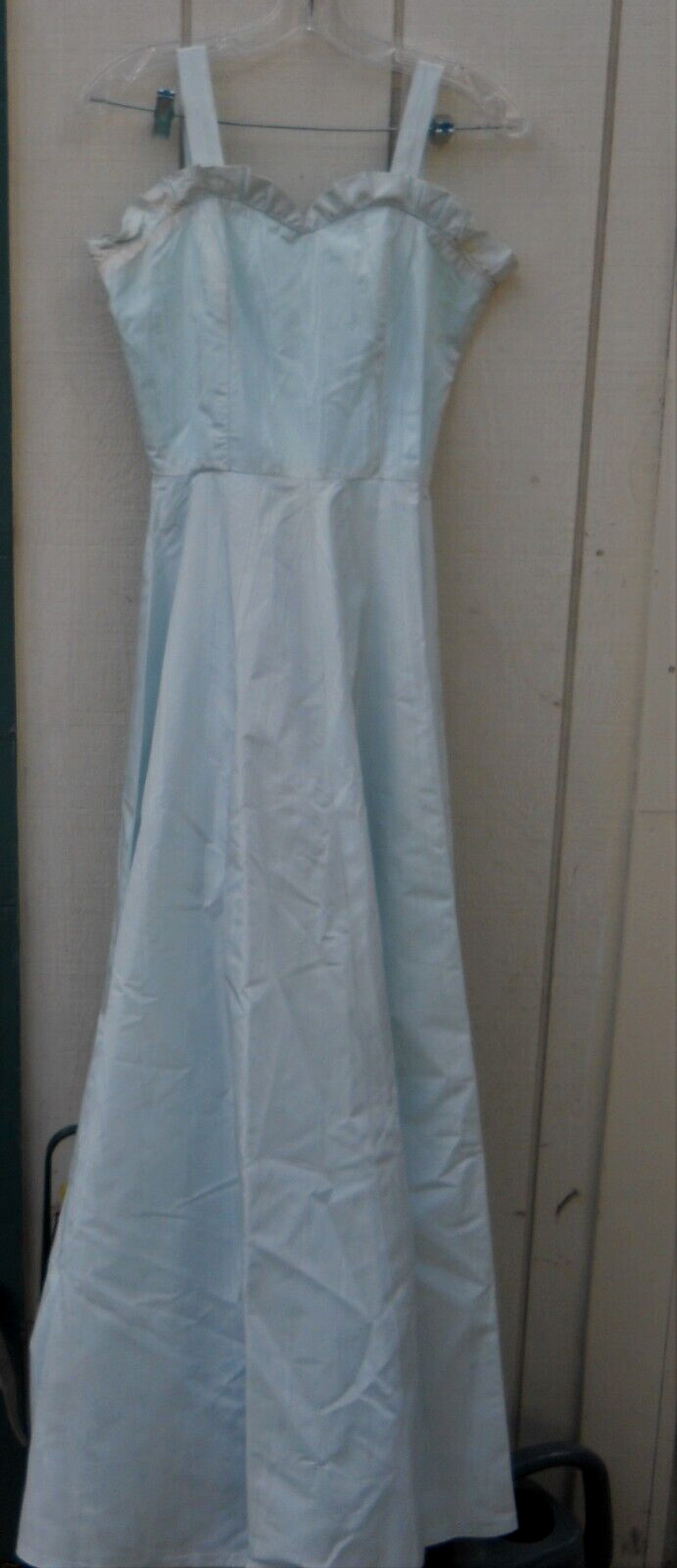 VINTAGE 60’S WOMEN’S BLUE SATIN LONG NO-SLEEVE PROM DRESS W/ JACKET SX MED AS IS