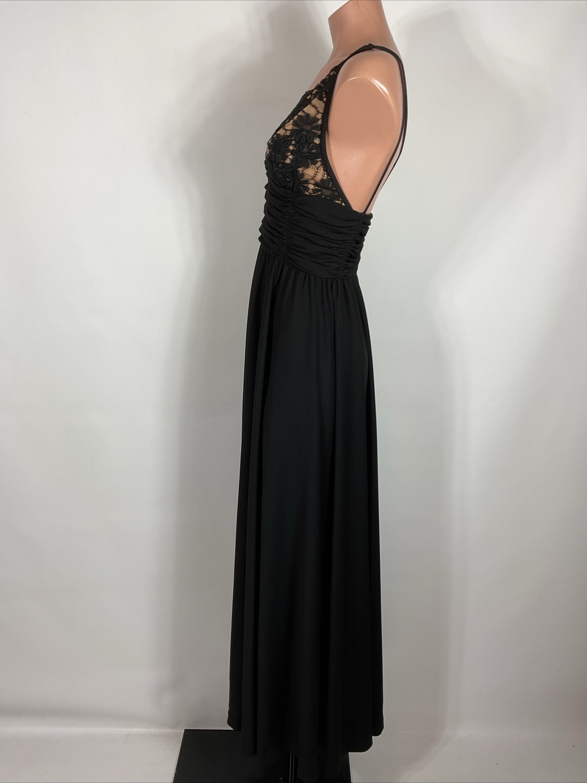 70s 60s Vintage Lilli Diamond Black Nude Lace Empire Waist Maxi Long Dress Gown