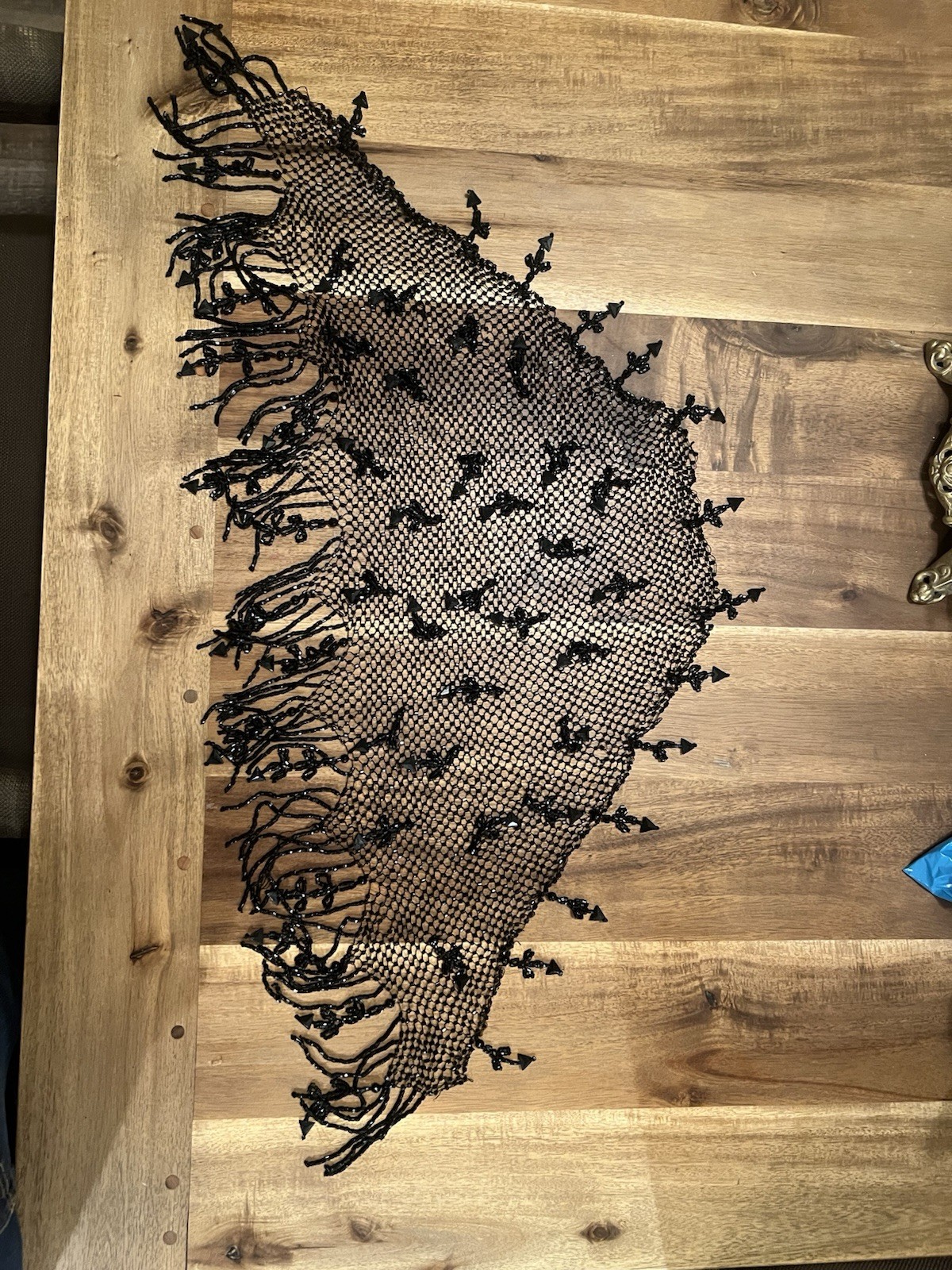 Antique Victorian Black Beaded Jet Headscarf Collar Caplet 26”x13”