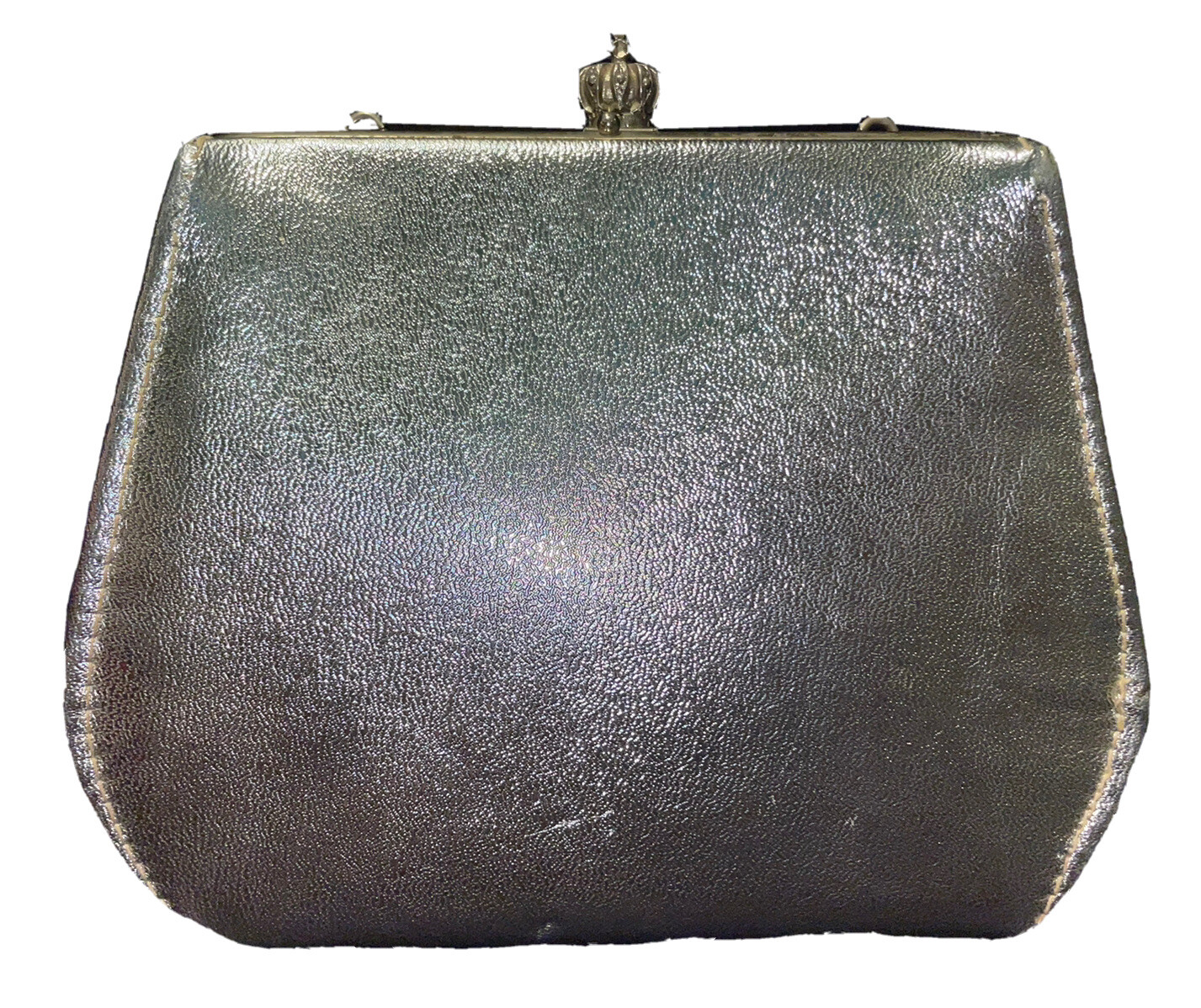 Silver Metallic Lame Vintage 60s Cocktail Evening Shoulder Bag With Crown Clasp