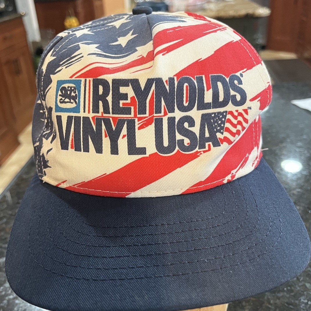 VTG REYNOLDS VINYL USA Snapback CAP Swingster HAT All Over Print AOP