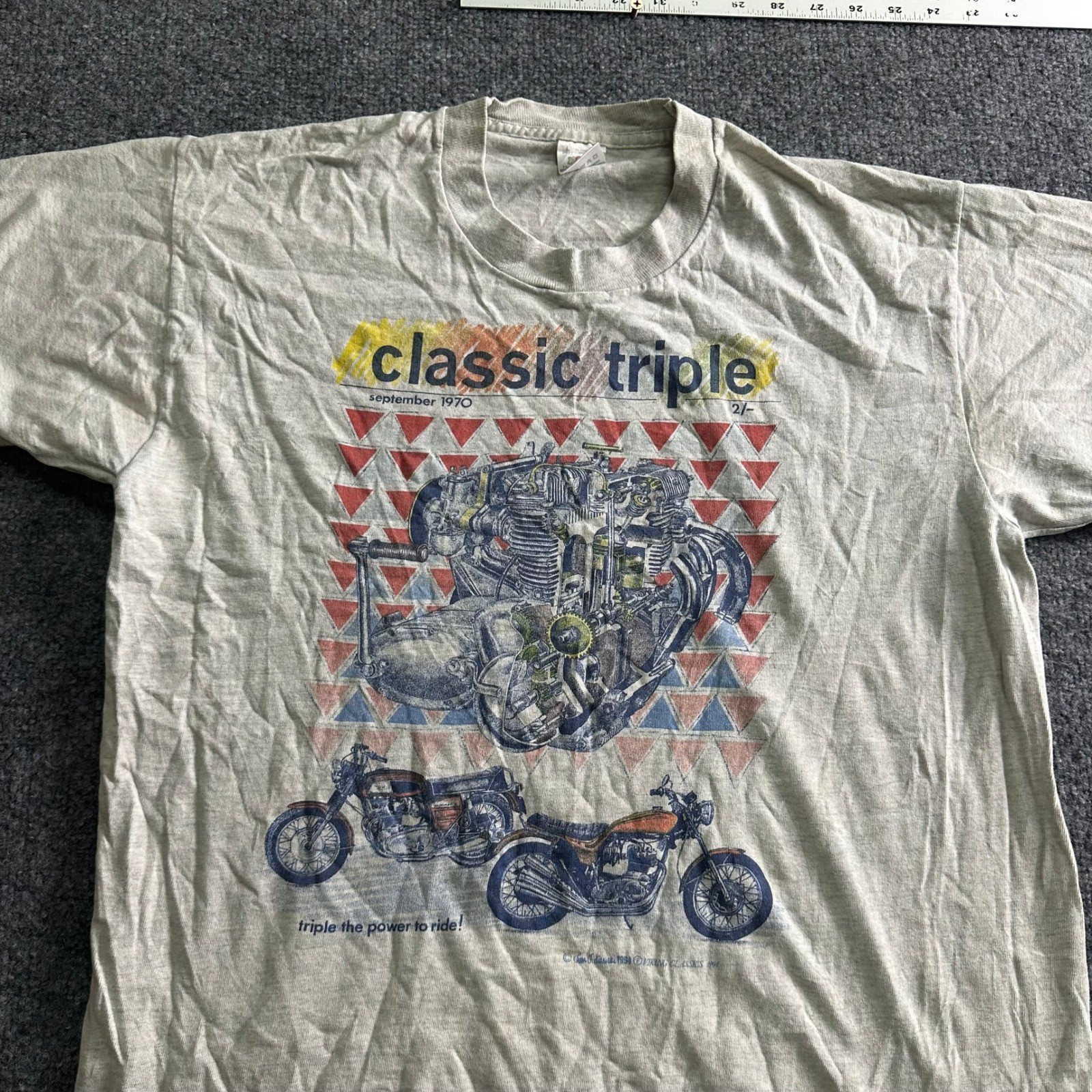 Fruit of the Loom T-Shirt Mens Size L Gray Classic Triple Motorcycle Graphic USA