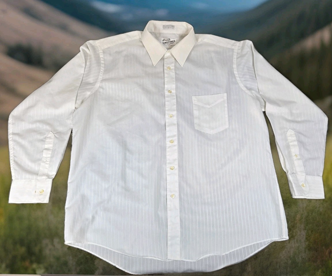 Sears Roebuck Shirt Mens 17 1/2 34/35 Vintage White Striped Has Flaws Stains