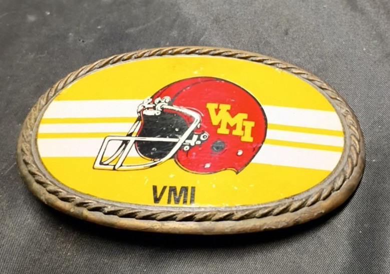 Vtg Brass Belt Buckle Virginia Military Institute Football 1978 Midwestern MFG
