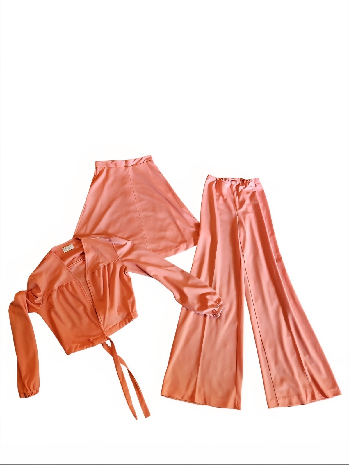 VINTAGE Sears JR Bazaar 3 Piece Coral Set Blouse/Skirt/Pants 70s 100% Polyester