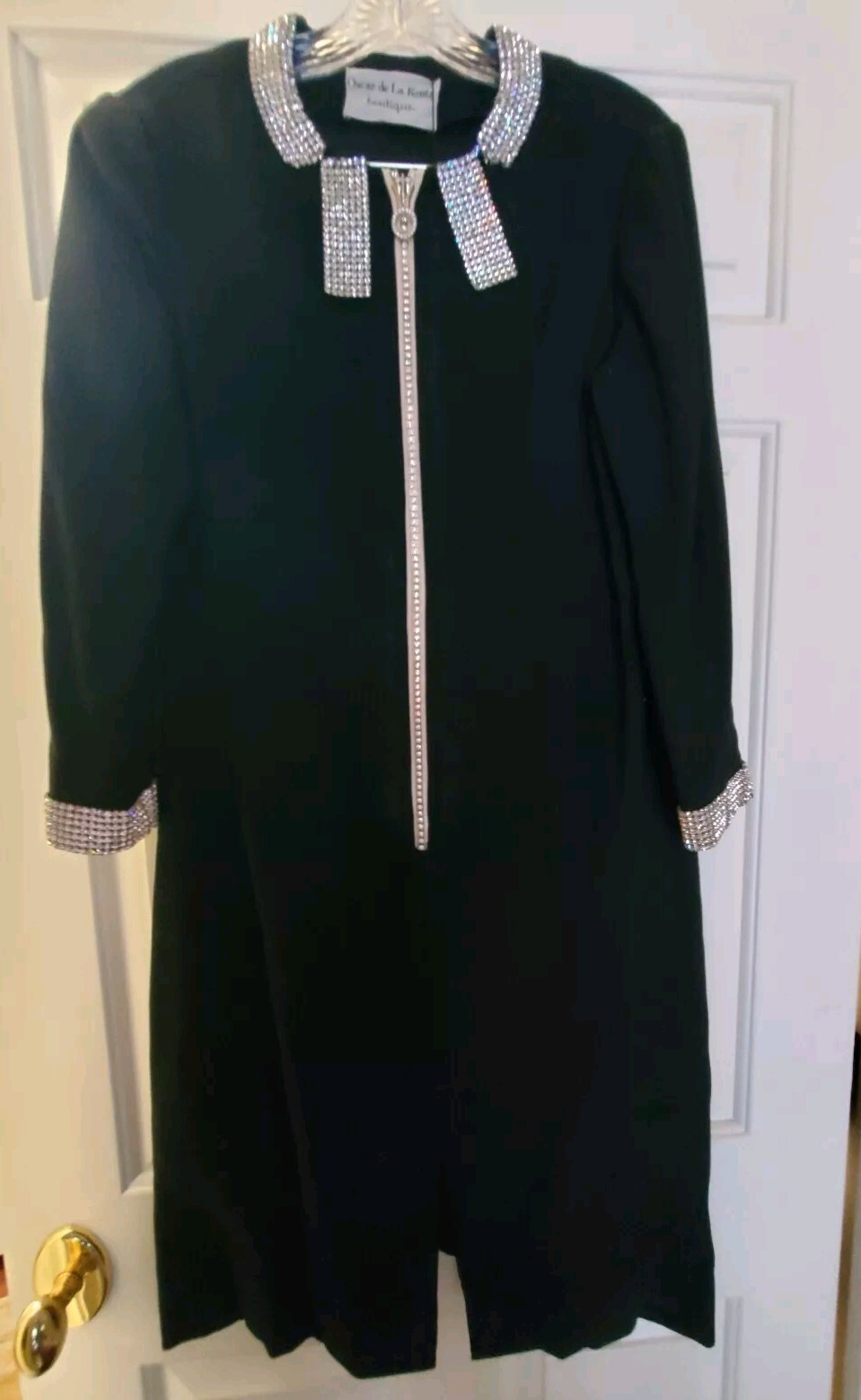1970s Oscar De La Renta Rhinestone Zipper Black White Museum Dress 8/10 EUC!