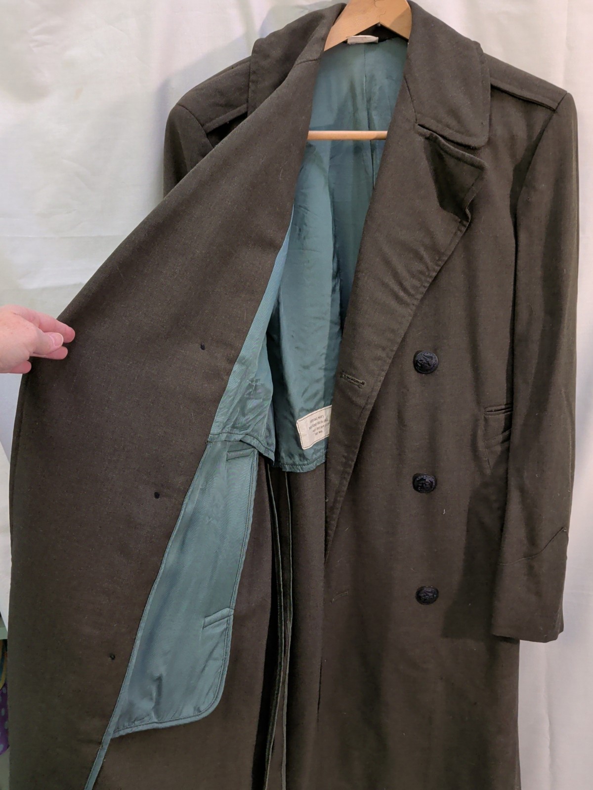 Vintage Marine Corps Mens Wool Overcoat Serge Green Size 36R Vietnam War Era