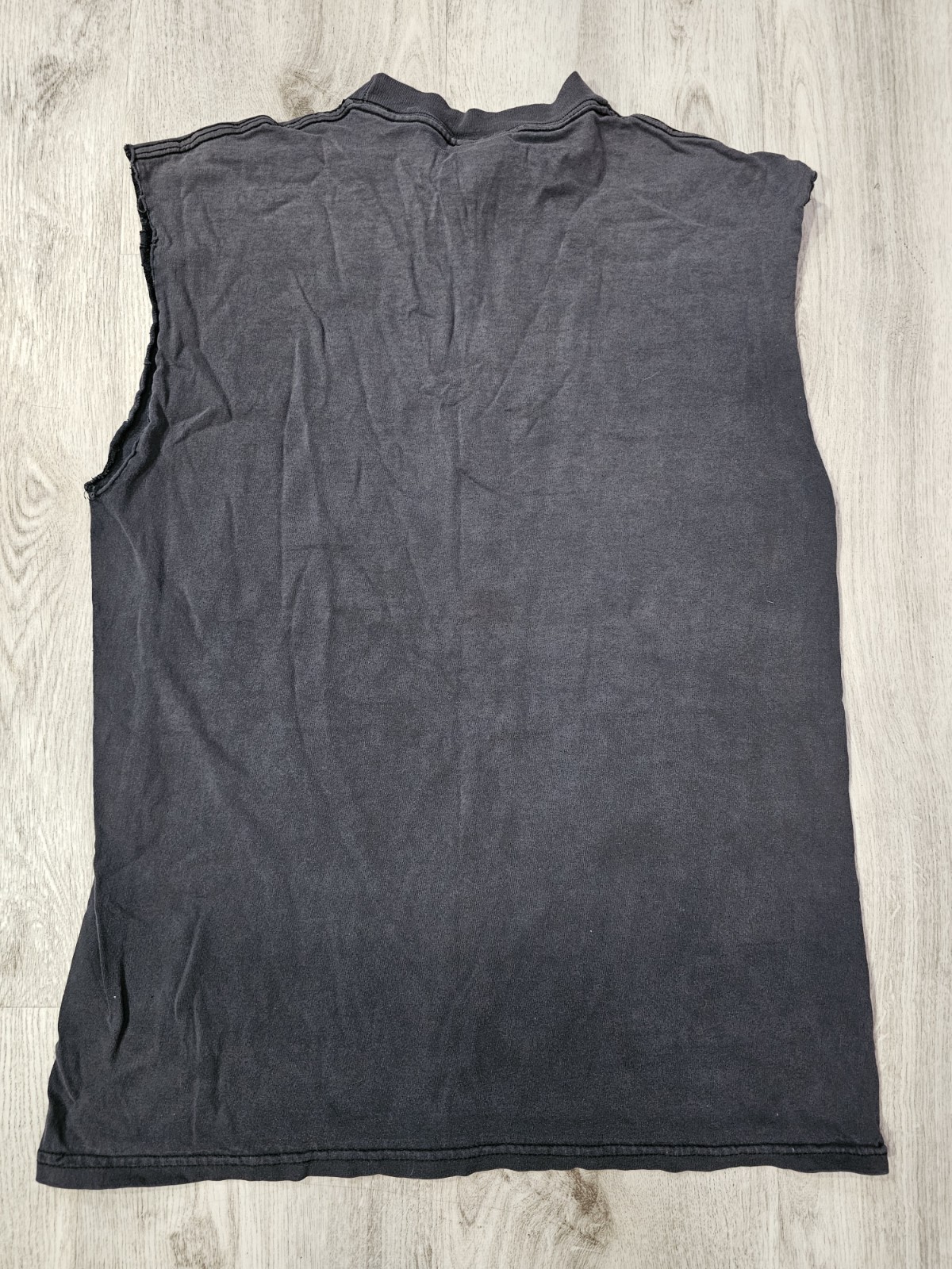 Vintage 90’s Cut Off Graphic Print Black Shirt, Size L Distressed