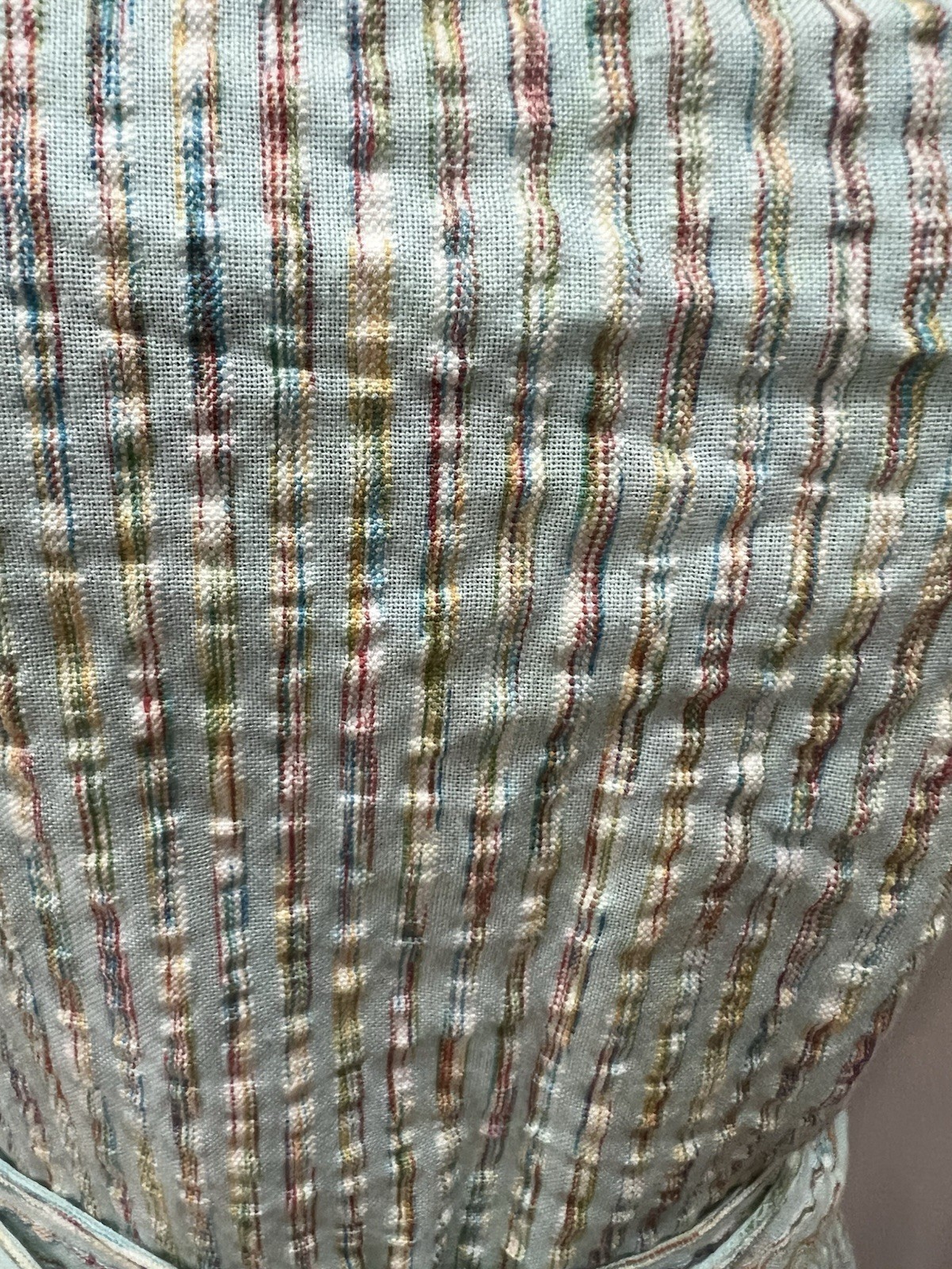 Homemade Seersucker SS Maxi With Long Obi Belt 70″. Pale Pastels. M/ L