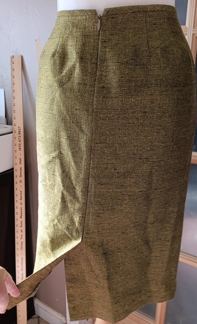 Vintage Kasper Classic Pencil Skirt Green Textured Lined Kick Pleat Sz 8 Sexy