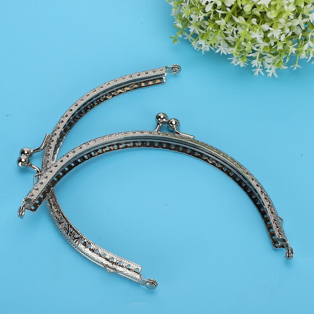 2Pcs Metal Purse Frame Silver Kiss Clasp Lock Retro Semicircular Embossed Handle