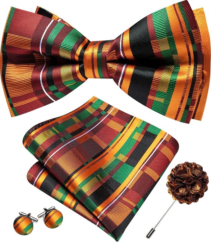 Mens Bow Tie Set Paisley Coloful Pre-tied Bowties Adjustable African Kente