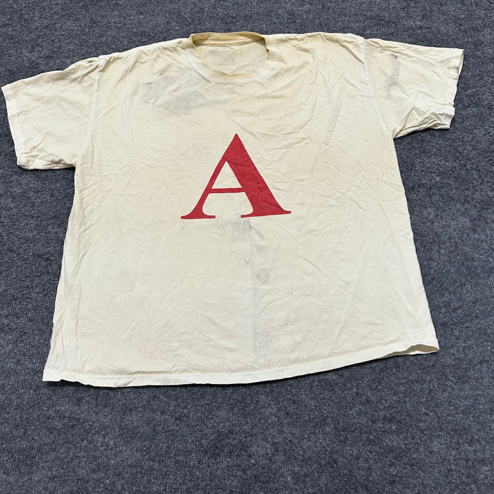 Unbranded T-Shirt Mens Size L Cream Vintage Distressed Graphic Arlene 85 Stained
