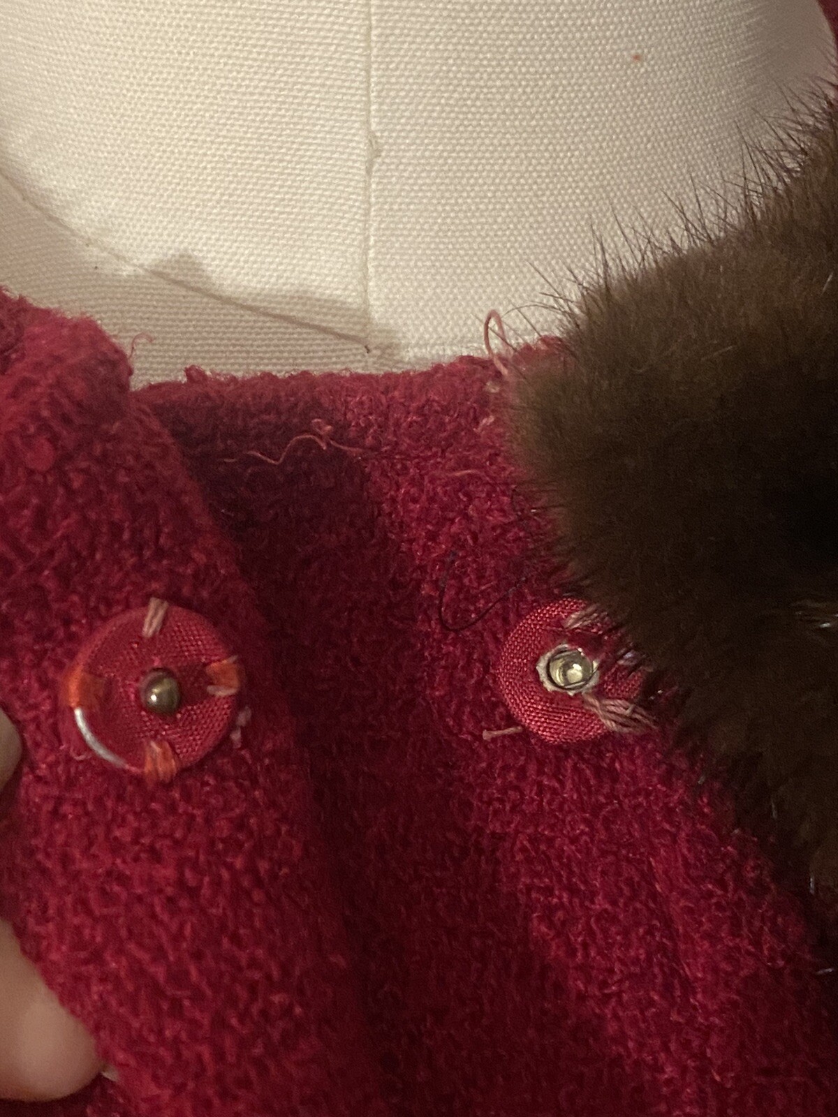 Vintage 1950s Red Stevens Hockanum Fabric Topaz Mink Boucle Fabric Top Coat Sz S