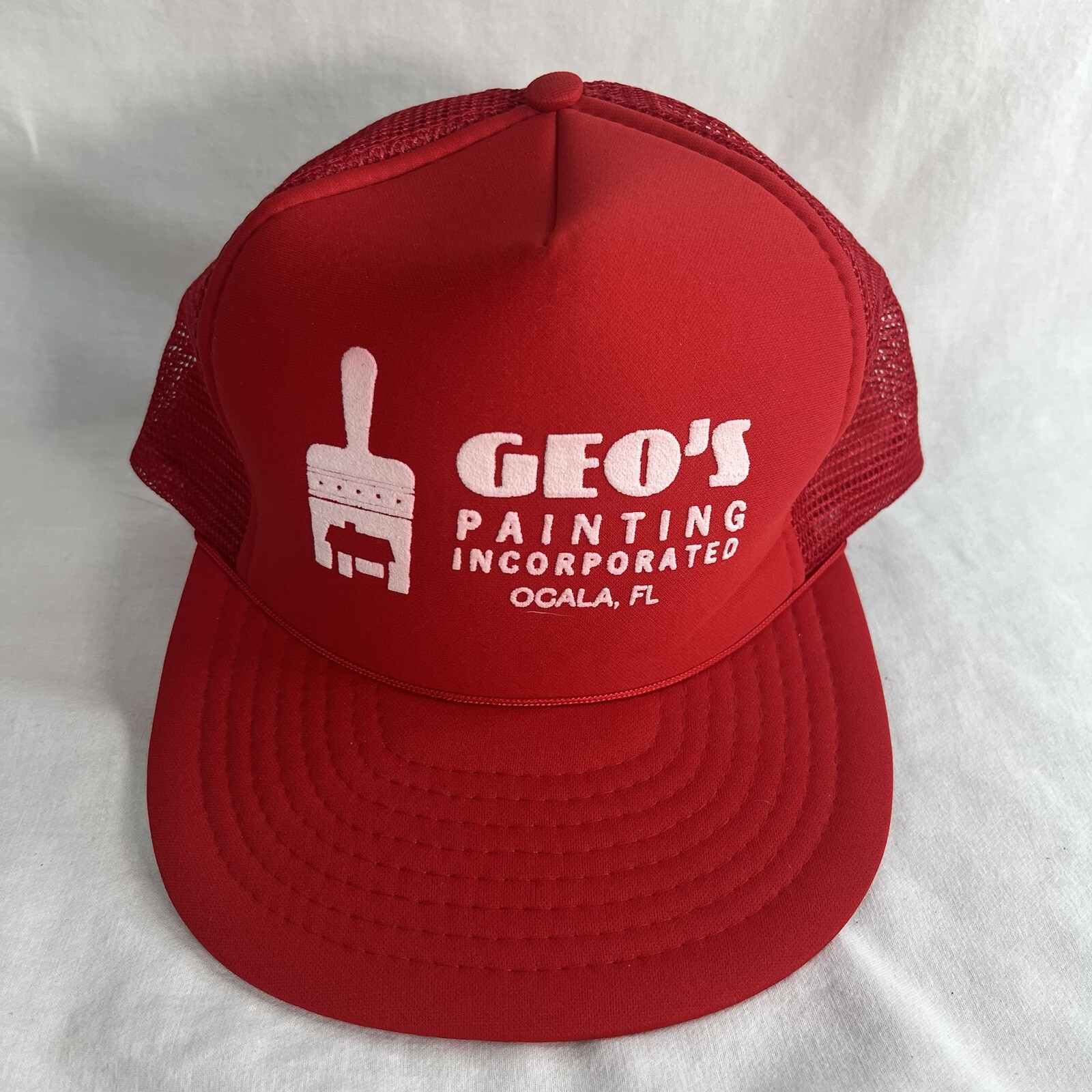Vintage Geo’s Painting Ocala FL Red Trucker Mesh Hat Cap SnapBack Adjust a Size