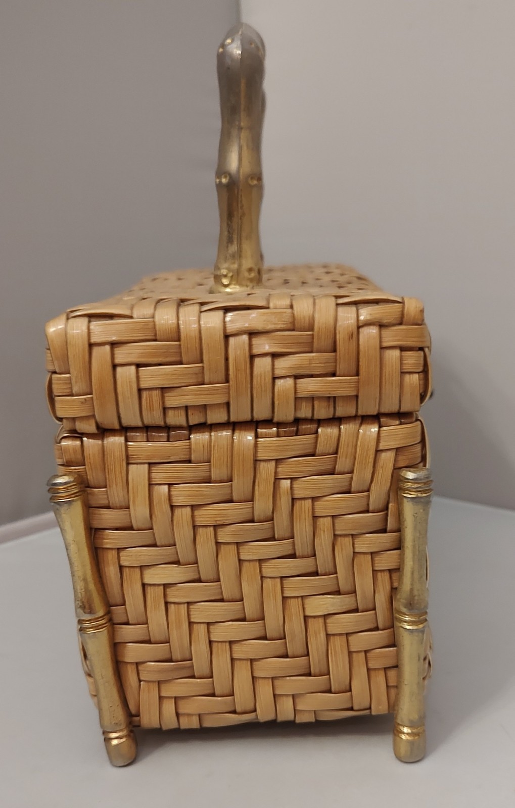 Lesco Lona Mid Century Wicker Rattan Box Purse Metal Hardware Vintage