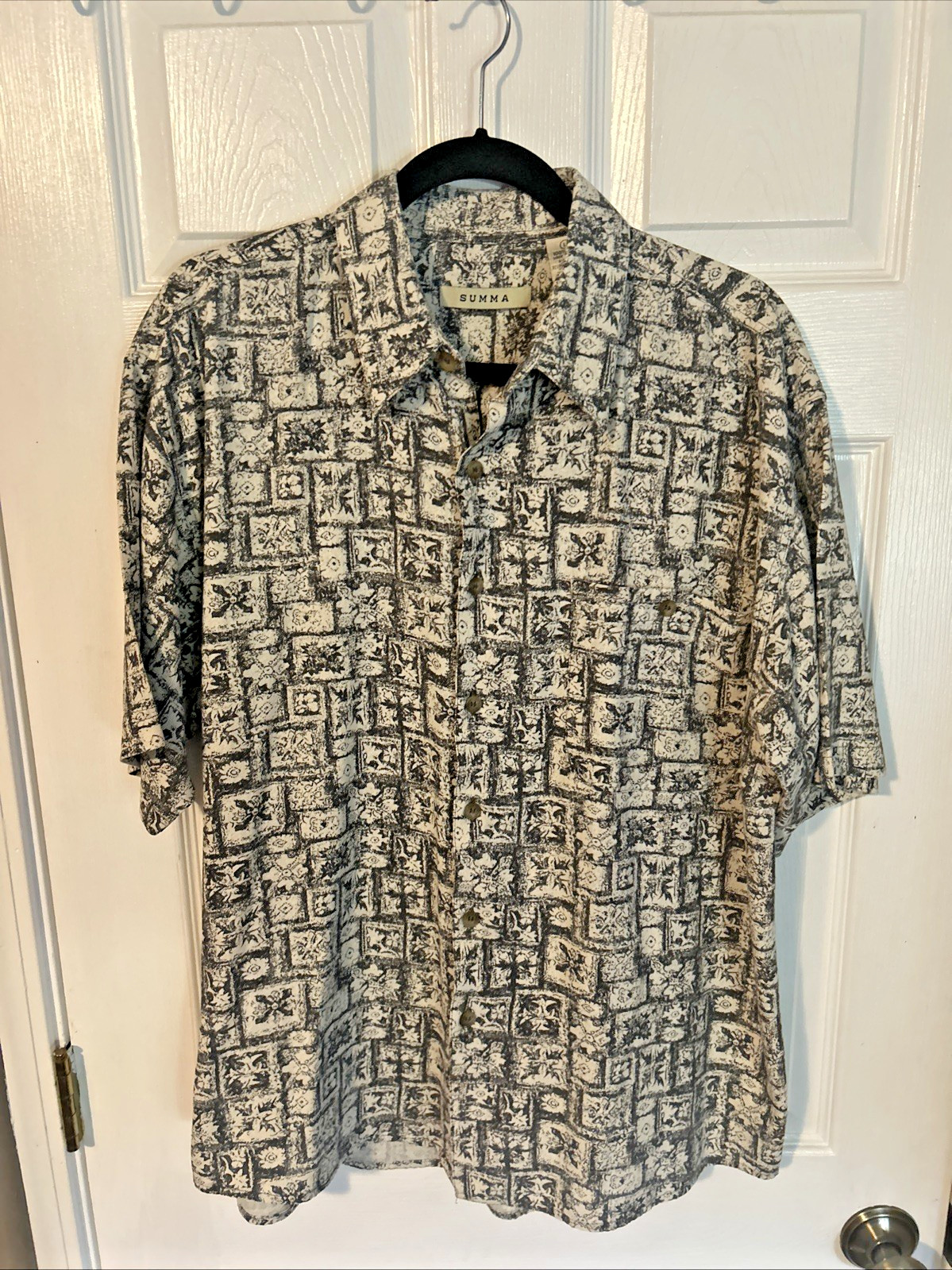 Vintage 80s-90s SUMMA Men’s Large Silk Shirt Abstract Tribal Resort-Style