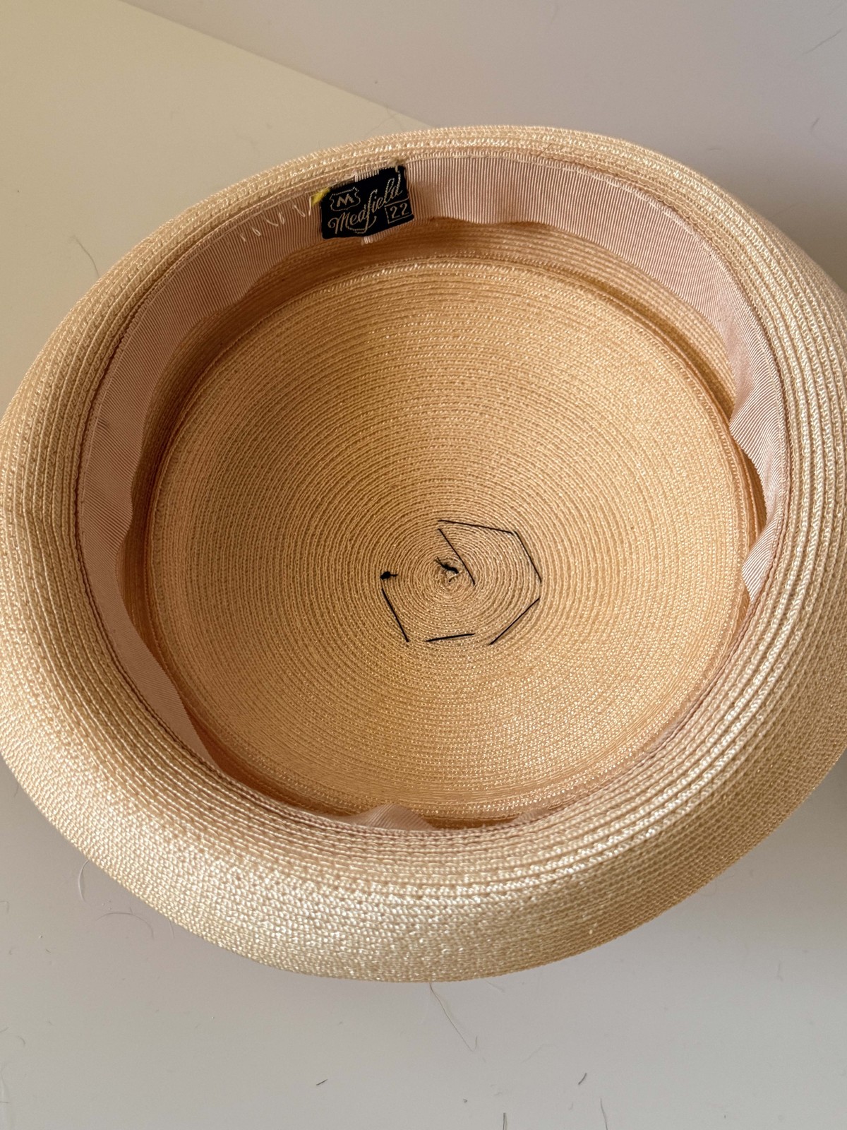 Vintage Medfield Straw Hat | 1960s Navy & Blush Pink Breton Hat | Mid Century