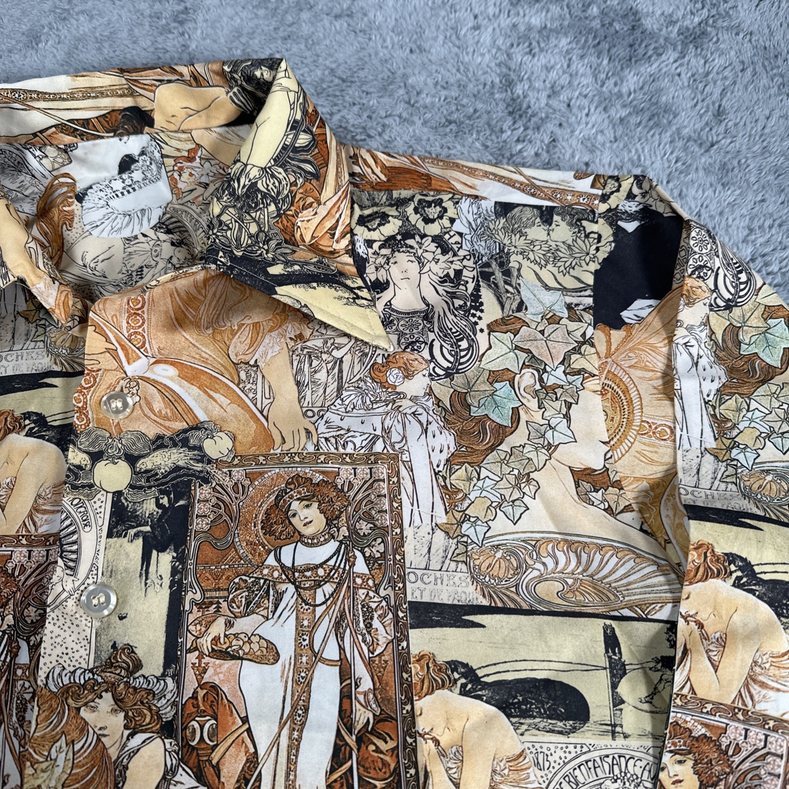 VTG 60s GODDESS Shirt ALPHONSE MUCHA ART NOUVEAU HIPPIE Boho Psychedelic MoD XL