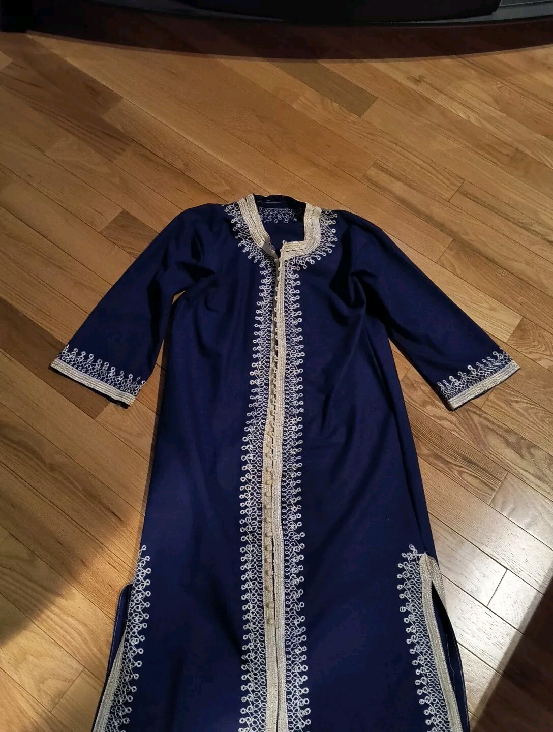 RARE VTG Blue Ivory Embroidered Kaftan ORNATE Church Robe Dress Muumuu Caftan #7