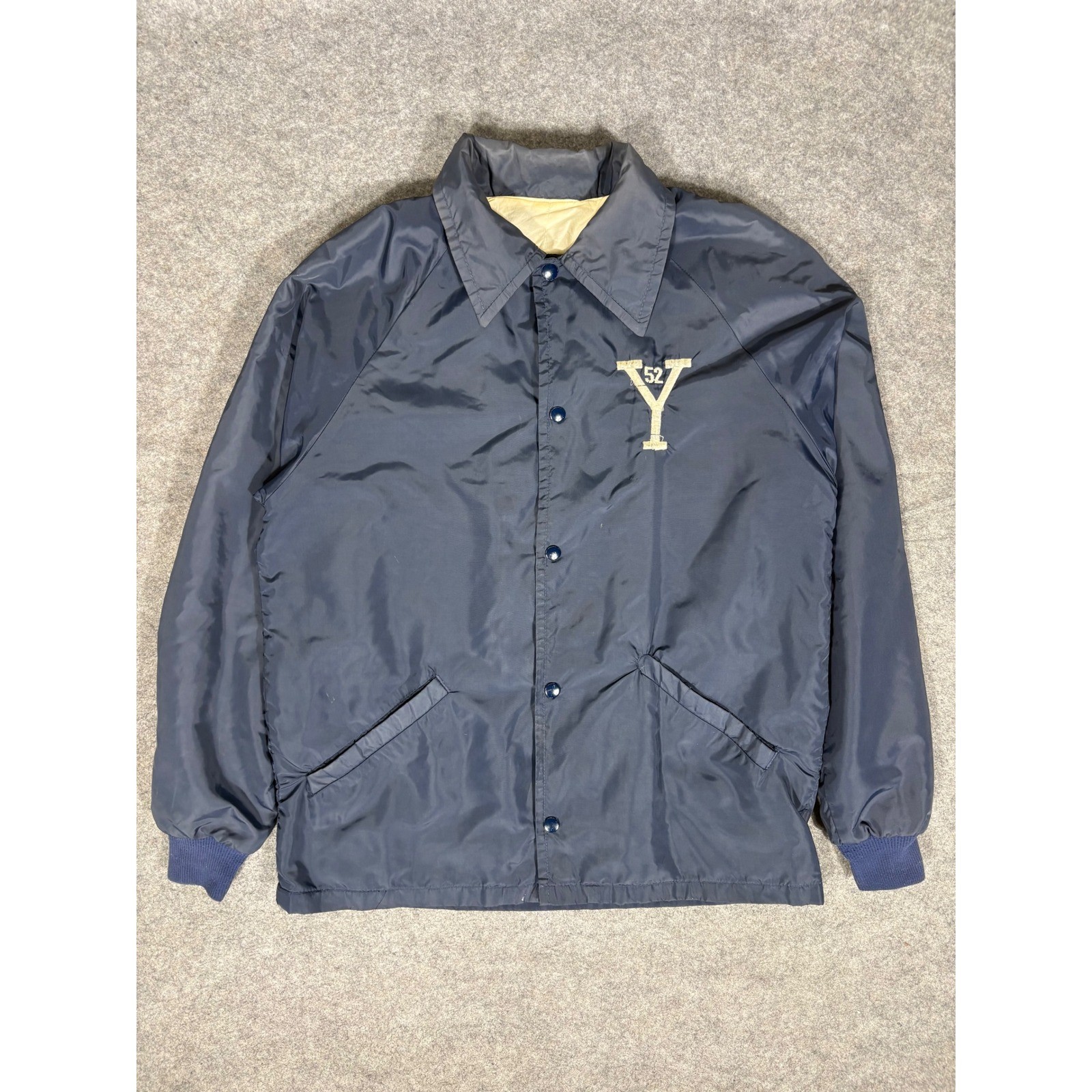 Vintage Starter Yale University Coach Jacket Mens Medium Navy Blue Snap Front Y