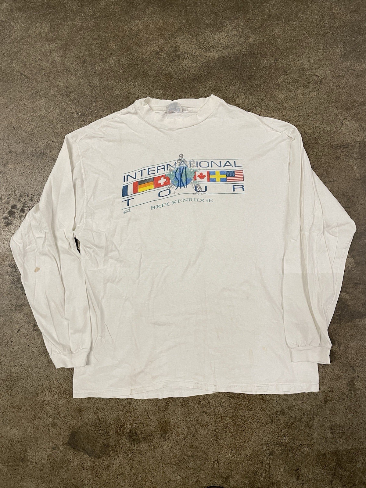 Vintage Ski Jumper Shirt Mens XL White Long Sleeve Winter Sports Breckenridge
