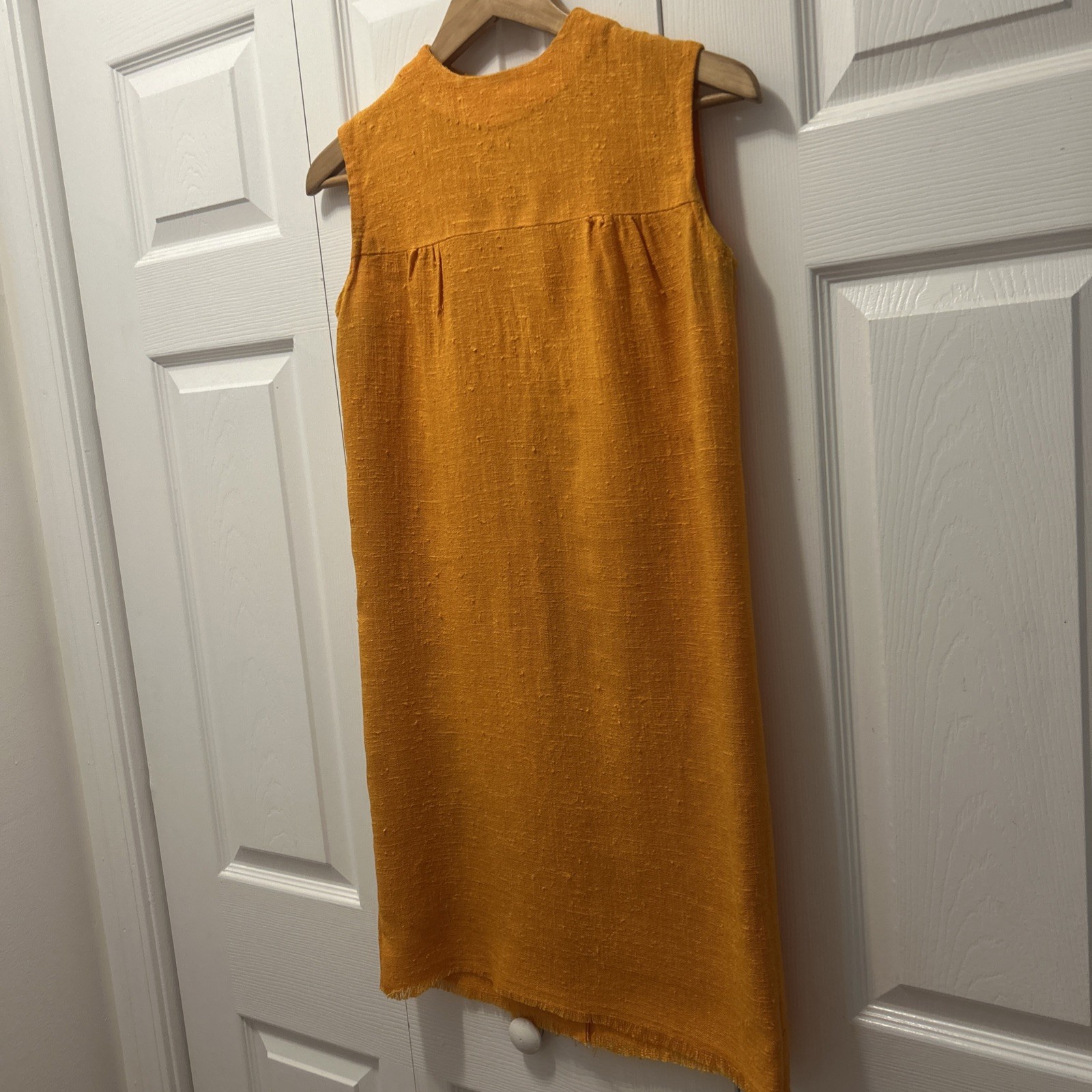 Vintage Vibrant Orange Linen Shift Dress Size-S 1960’s Mod Style Fashion.