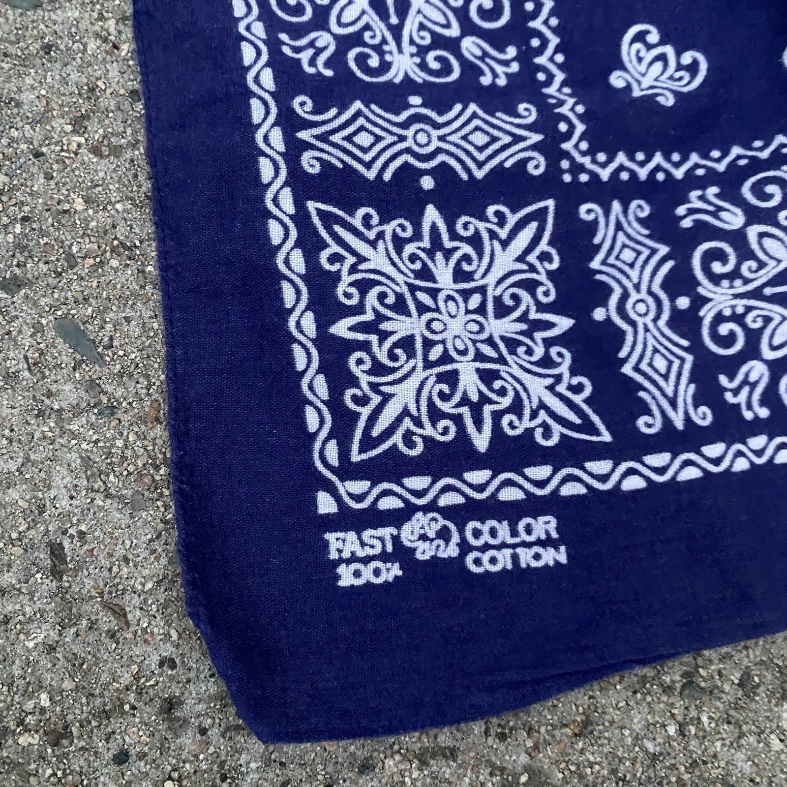 Vintage Fast Color Bandana Navy Blue Elephant Trunk Up Cotton 50s